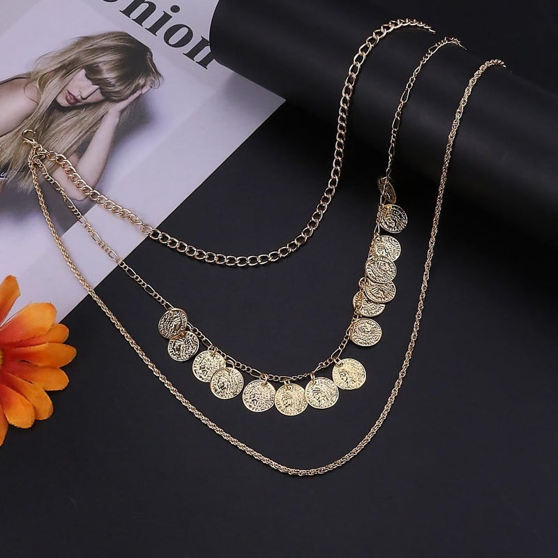 Lookray Gold Pirate Necklace for Women Layered Chunky Pirate Costume Jewelry Hip Hop 80s 90s Coin Pendant Necklace Halloween Pirate Costume Accessories - Image 5